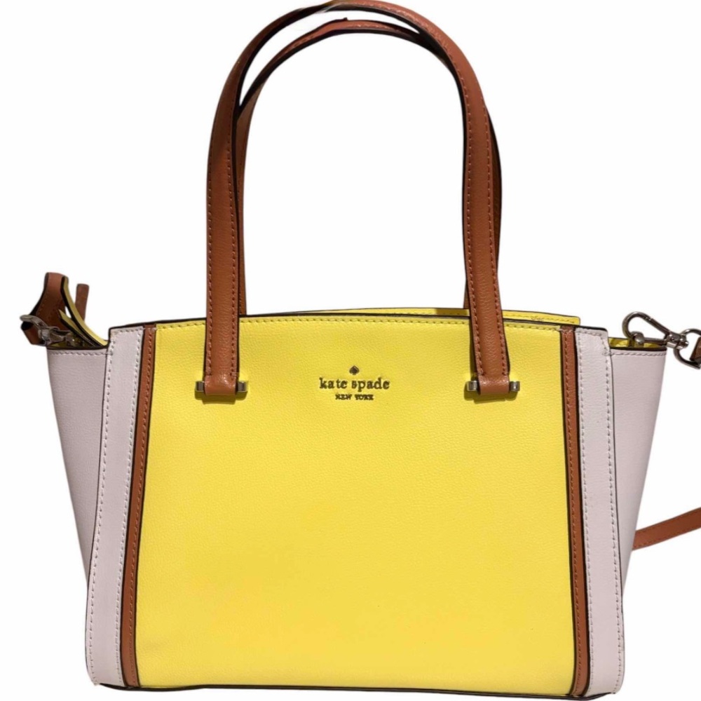 kate spade Yellow & Pale Pink Leather Satchel with Tan Handles